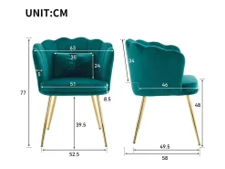 Conjunto de 2 sillas de terciopelo - 63 x 58 x 77 cm - Patas de metal niquelado y cojines mariposa - Verde
