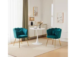 Conjunto de 2 sillas de terciopelo - 63 x 58 x 77 cm - Patas de metal niquelado y cojines mariposa - Verde