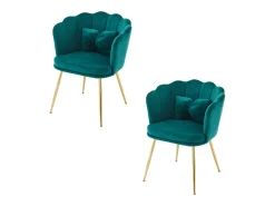 Conjunto de 2 sillas de terciopelo - 63 x 58 x 77 cm - Patas de metal niquelado y cojines mariposa - Verde