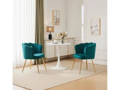 Conjunto de 2 sillas de terciopelo - 63 x 58 x 77 cm - Patas de metal niquelado y cojines mariposa - Verde