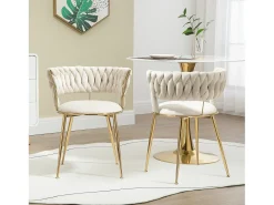 Conjunto de 2 sillas de terciopelo y metal dorado con respaldo hueco - Marfil