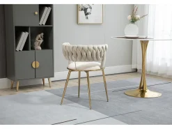 Conjunto de 2 sillas de terciopelo y metal dorado con respaldo hueco - Marfil