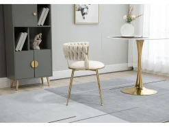 Conjunto de 2 sillas de terciopelo y metal dorado con respaldo hueco - Marfil