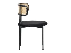 Conjunto de 2 sillas de terciopelo, respaldo de ratán y patas de metal negro - negro