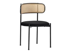 Conjunto de 2 sillas de terciopelo, respaldo de ratán y patas de metal negro - negro