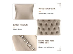 Conjunto de 4 sillas de terciopelo beige - Silla de 4 patas con costura de botones estructura de madera maciza para comedor - 91x50x49cm