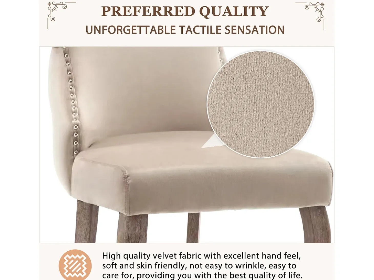 Conjunto de 4 sillas de terciopelo beige - Silla de 4 patas con costura de botones estructura de madera maciza para comedor - 91x50x49cm