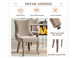 Conjunto de 4 sillas de terciopelo beige - Silla de 4 patas con costura de botones estructura de madera maciza para comedor - 91x50x49cm