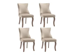 Conjunto de 4 sillas de terciopelo beige - Silla de 4 patas con costura de botones estructura de madera maciza para comedor - 91x50x49cm