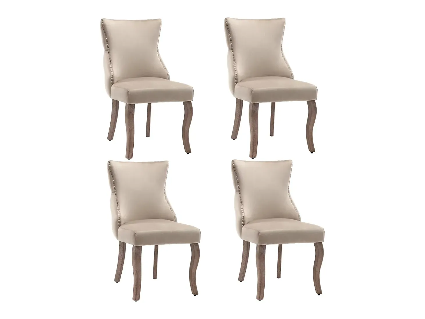 Conjunto de 4 sillas de terciopelo beige - Silla de 4 patas con costura de botones estructura de madera maciza para comedor - 91x50x49cm