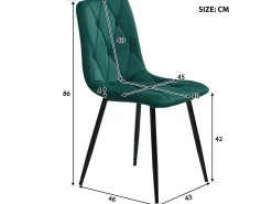 Conjunto de 4 sillas de terciopelo - estructura de metal - Motivo de rombos - verde