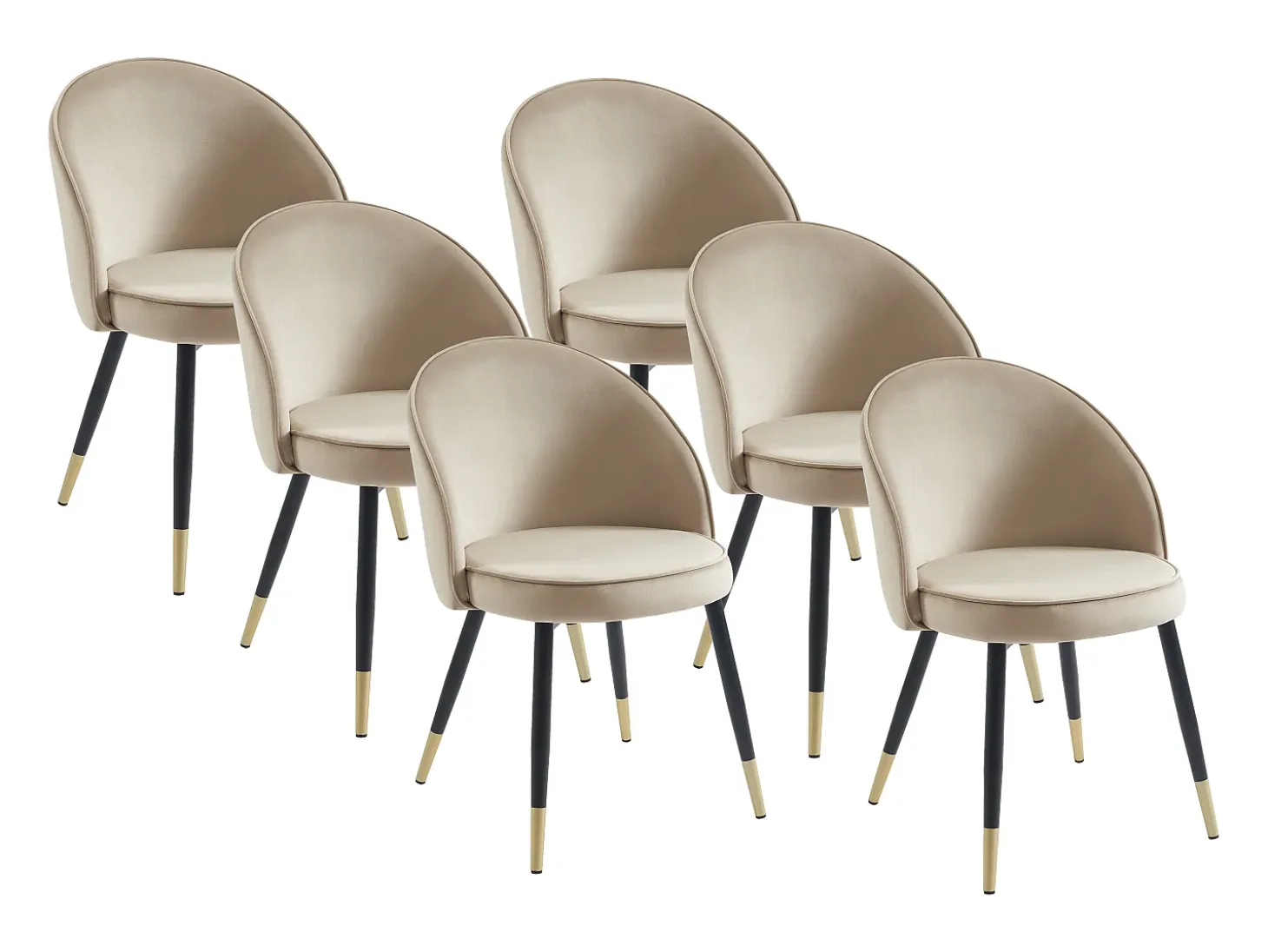 Conjunto de 6 sillas de terciopelo y metal - Beige - MAYLINA
