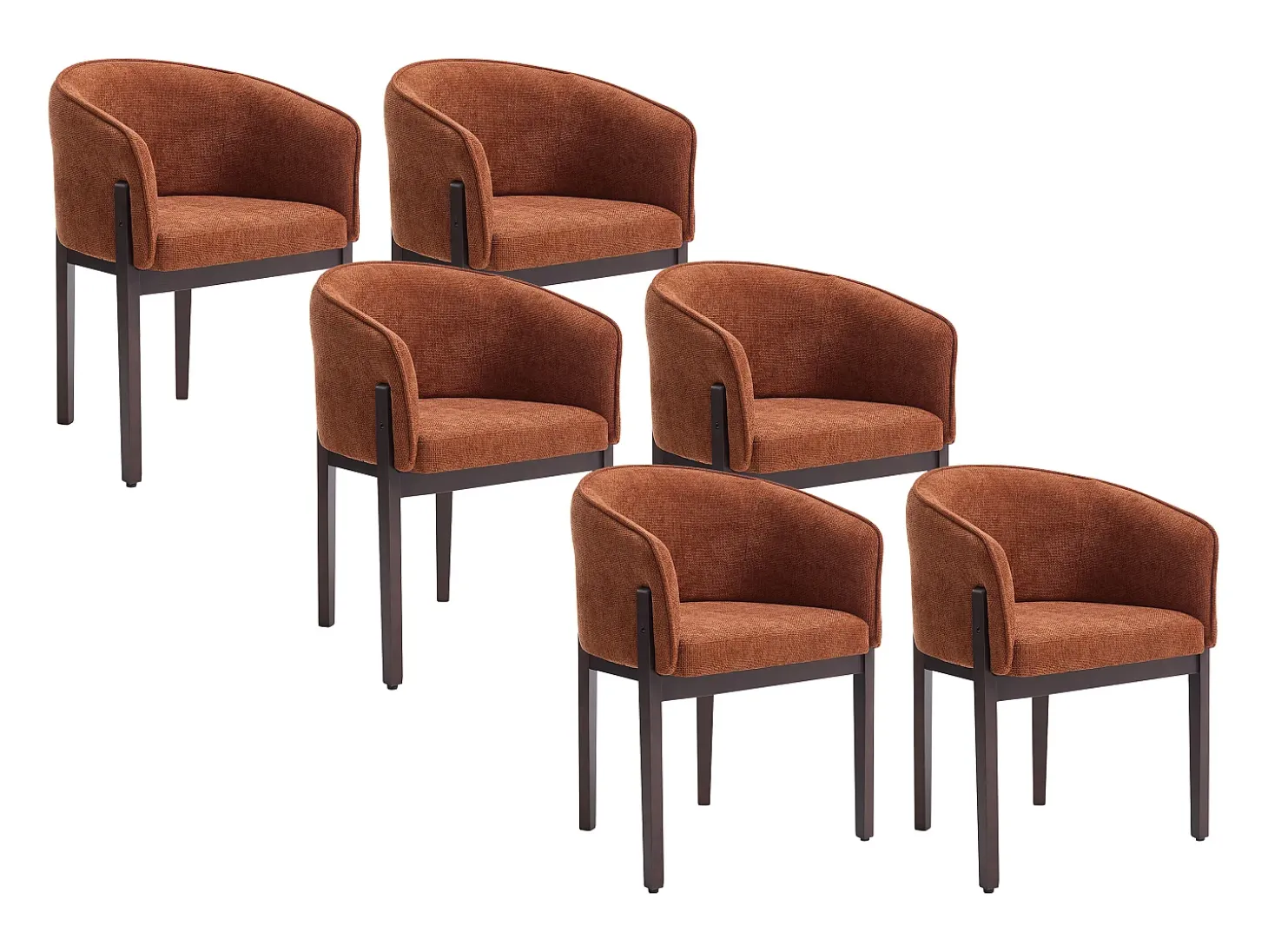 Conjunto de 6 sillas en tela texturizada y madera de hevea natural oscura - Terracotta - LYLABA