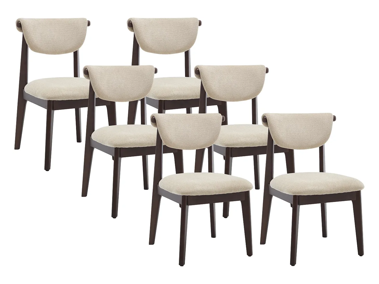 Conjunto de 6 sillas en tela texturizada y madera de hevea - Beige - GABIEL