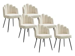 Conjunto de 6 sillas en tejido bouclé y metal negro - Crema - ALTINAM by Pascal MORABITO