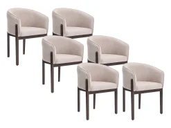 Conjunto de 6 sillas en tela texturizada y madera de hevea natural oscuro - Beige - LYLABA