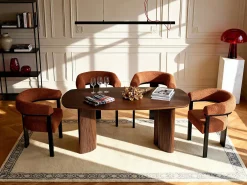 Conjunto de 6 sillas en tela bouclé y madera de hévea - Terracota y negro - LIVELIA