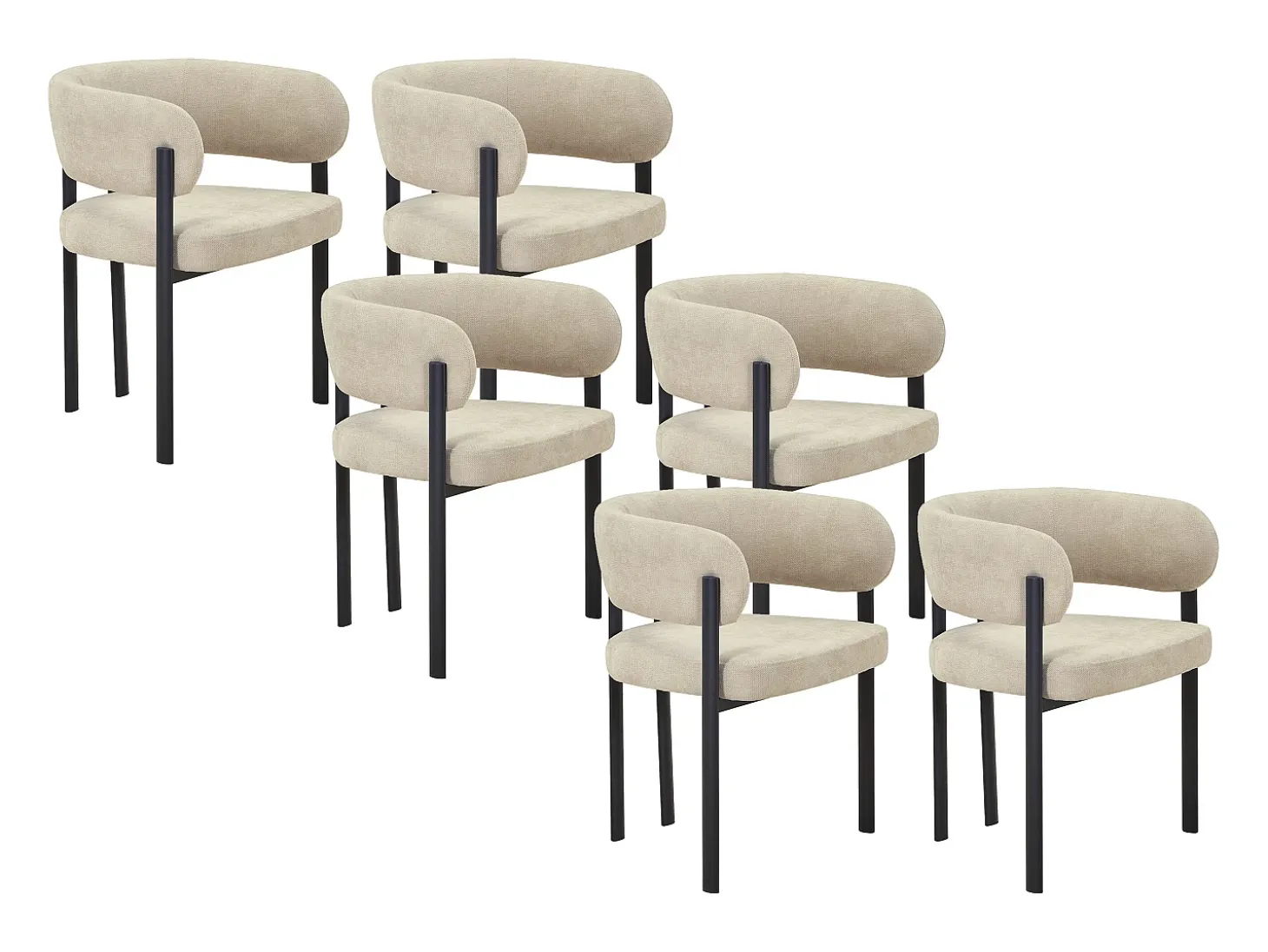Conjunto de 6 sillas en tela y metal negro - Beige - CIBARO