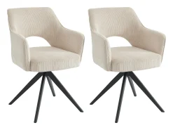 Conjunto de 2 sillas giratorias de terciopelo acanalado y metal negro - Crema - KONYA