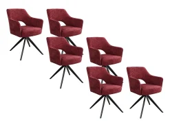 Conjunto de 6 sillas giratorias con reposabrazos en tela texturizada y metal negro - Burdeos - KONYA