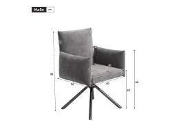 Conjunto de 4 sillas giratorias en terciopelo gris - Patas de metal - Para salón, dormitorio, oficina