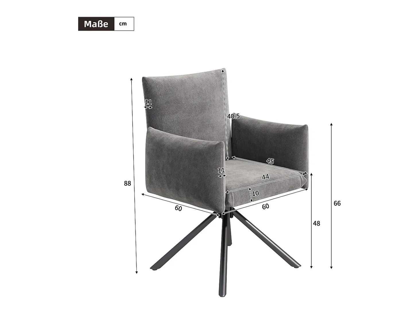 Conjunto de 4 sillas giratorias en terciopelo gris - Patas de metal - Para salón, dormitorio, oficina