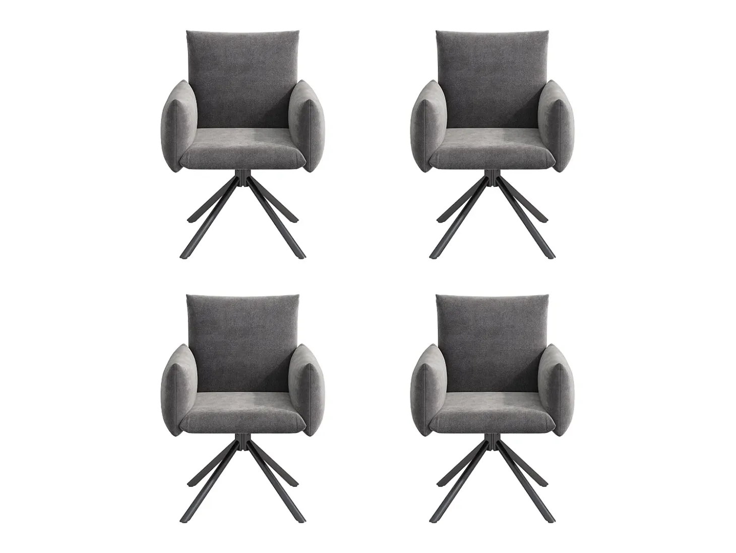 Conjunto de 4 sillas giratorias en terciopelo gris - Patas de metal - Para salón, dormitorio, oficina