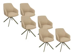 Conjunto de 6 sillas giratorias con reposabrazos en tela texturizada y metal bronce - Beige - TIVONA