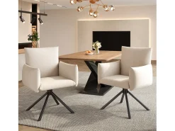 Conjunto de 6 sillas giratorias en terciopelo beige - Patas de metal - Para salón, dormitorio, oficina