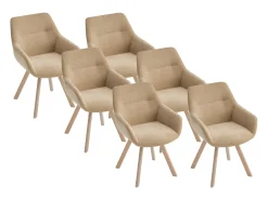 Conjunto de 6 sillas giratorias con reposabrazos de tela y roble - Beige - VELBURY