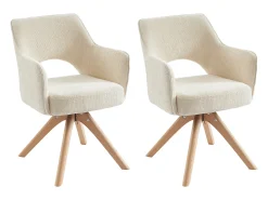 Conjunto de 2 sillas giratorias con reposabrazos en tela y roble - Crema - KONYA