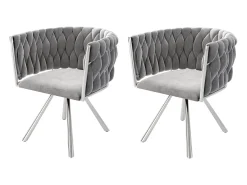 Conjunto de 2 sillas giratorias con reposabrazos en terciopelo gris y metal plateado