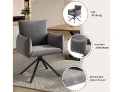 Conjunto de 6 sillas giratorias en terciopelo gris - Patas de metal - Para salón, dormitorio, oficina