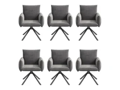 Conjunto de 6 sillas giratorias en terciopelo gris - Patas de metal - Para salón, dormitorio, oficina