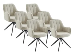 Conjunto de 6 sillas giratorias con reposabrazos en tela y metal negro - Crema - LEJINA