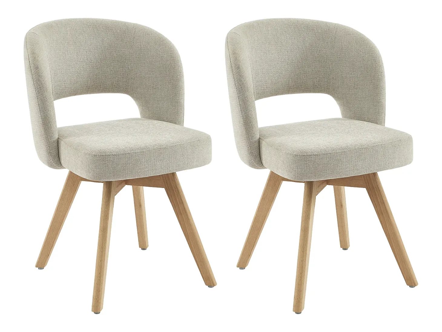 Conjunto de 2 sillas giratorias en tejido y madera de roble - Crema - GUSTAVY