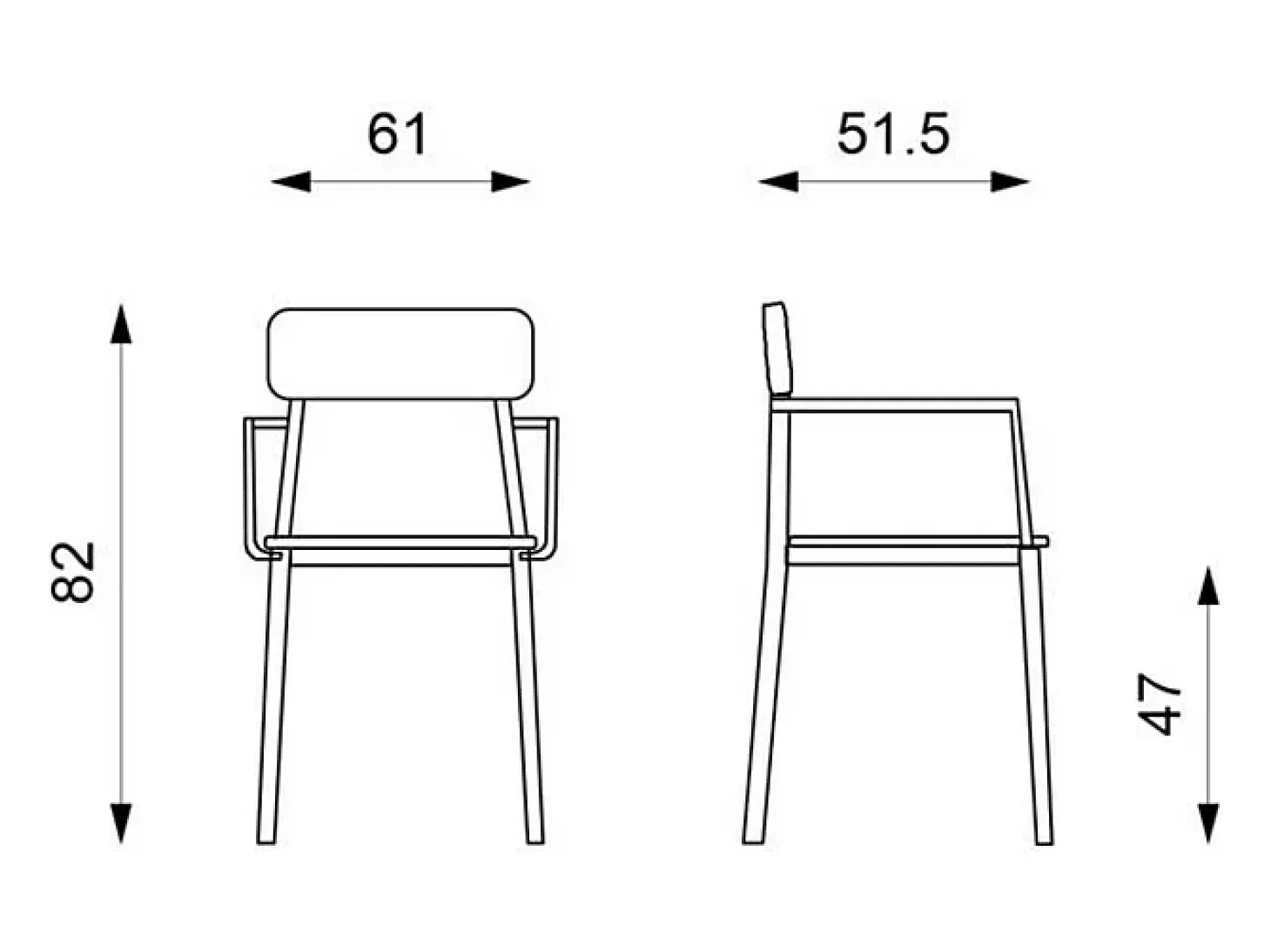 Conjunto de 4 sillas modernas blancas de madera lacada "Estia" con reposabrazos y estructura de metal cm 51,5x61 82h