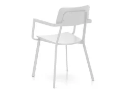 Conjunto de 4 sillas modernas blancas de madera lacada "Estia" con reposabrazos y estructura de metal cm 51,5x61 82h