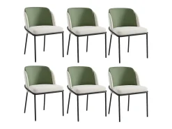Conjunto de 6 sillas modernas con patas en ángulo - 55 x 55 x 85 cm - patas negras - metal + madera - beige + verde
