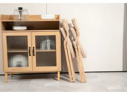 Conjunto de 2 sillas plegables de madera con cojines de terciopelo - Color caqui y madera