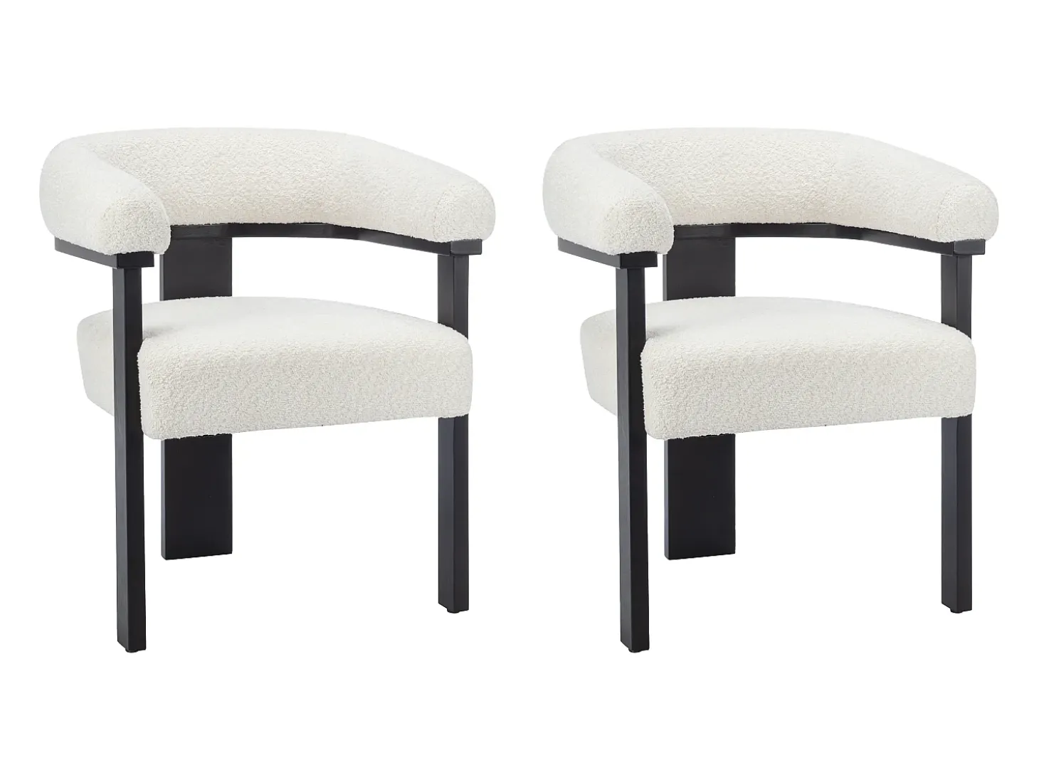 Conjunto de 2 sillas reposabrazos en tela bouclé y madera de Haya - Blanco y negro - LIVELIA