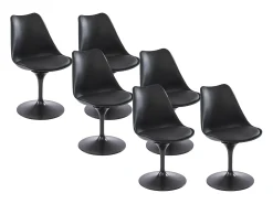 Conjunto de 6 sillas tulipán en polipropileno, polipiel y acero - Negro - XAFY