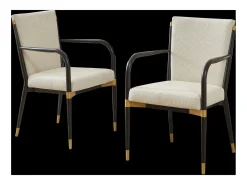 Conjunto de 2 sillones - Estructura negra - Estilo escandinavo - Tela beige