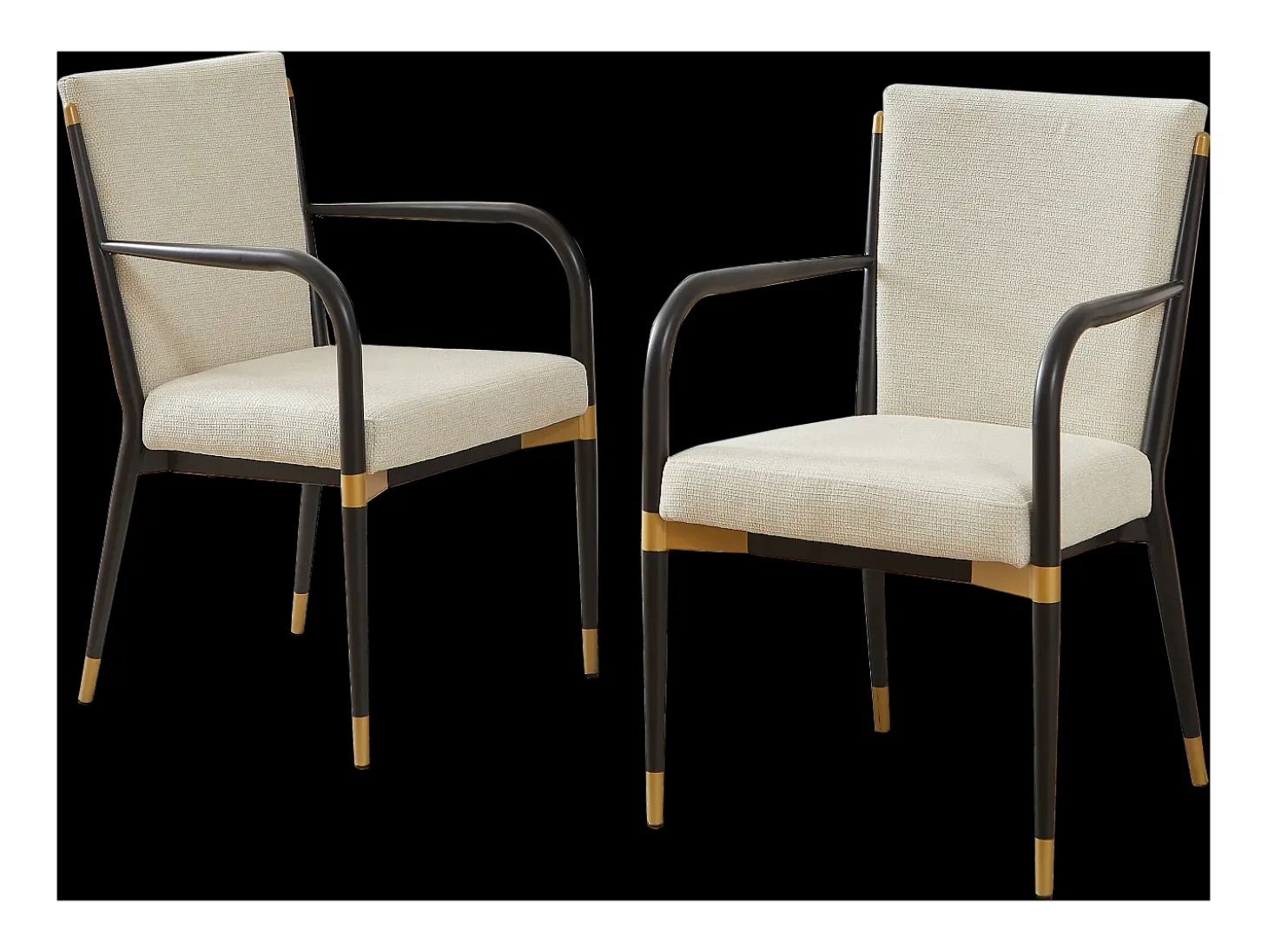 Conjunto de 2 sillones - Estructura negra - Estilo escandinavo - Tela beige