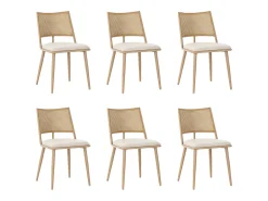 Conjunto de 6 sillones de ratán con asiento acolchado de PU, color beige