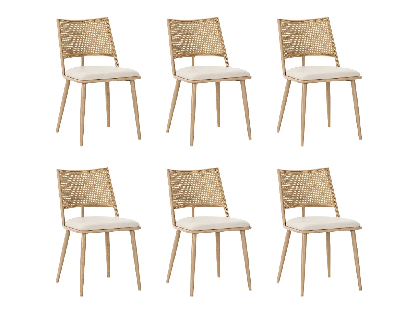 Conjunto de 6 sillones de ratán con asiento acolchado de PU, color beige
