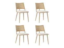 Conjunto de 4 sillones de ratán con asiento acolchado de PU, color beige