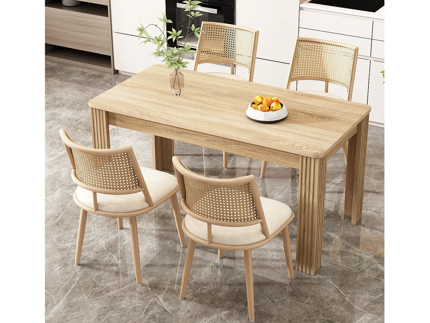 Conjunto de 4 sillones de ratán con asiento acolchado de PU, color beige