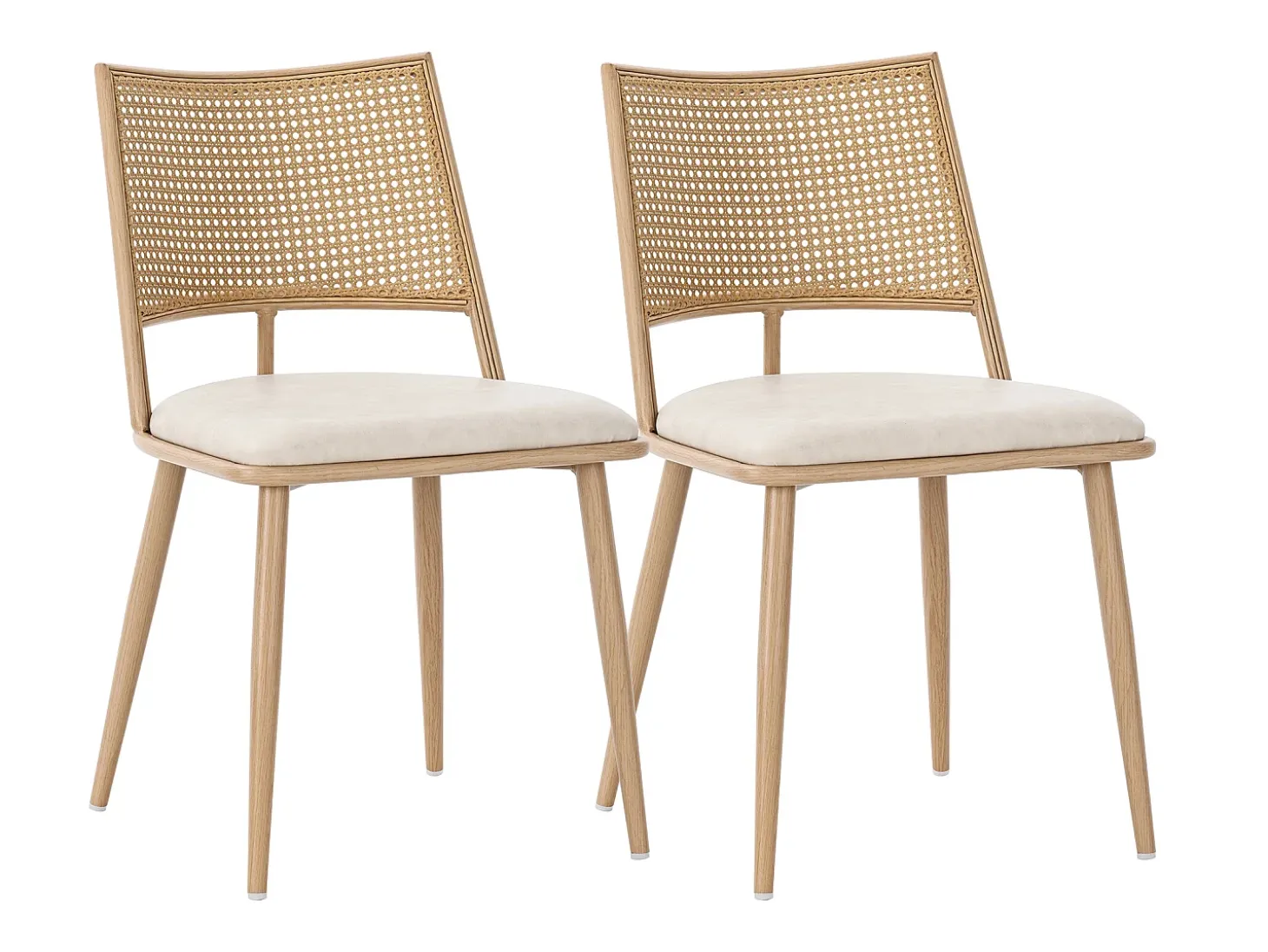 Conjunto de 2 sillones de ratán con asiento acolchado de PU, color beige
