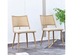 Conjunto de 2 sillones de ratán con asiento acolchado de PU, color beige